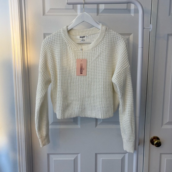 New Misguided Creme Crewneck Cropped Knit Sweater Size Small - Picture 9 of 11